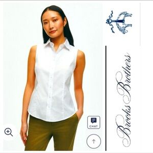 Brooks Brothers White Sleeveless Button-Down Shirt with Point Collar